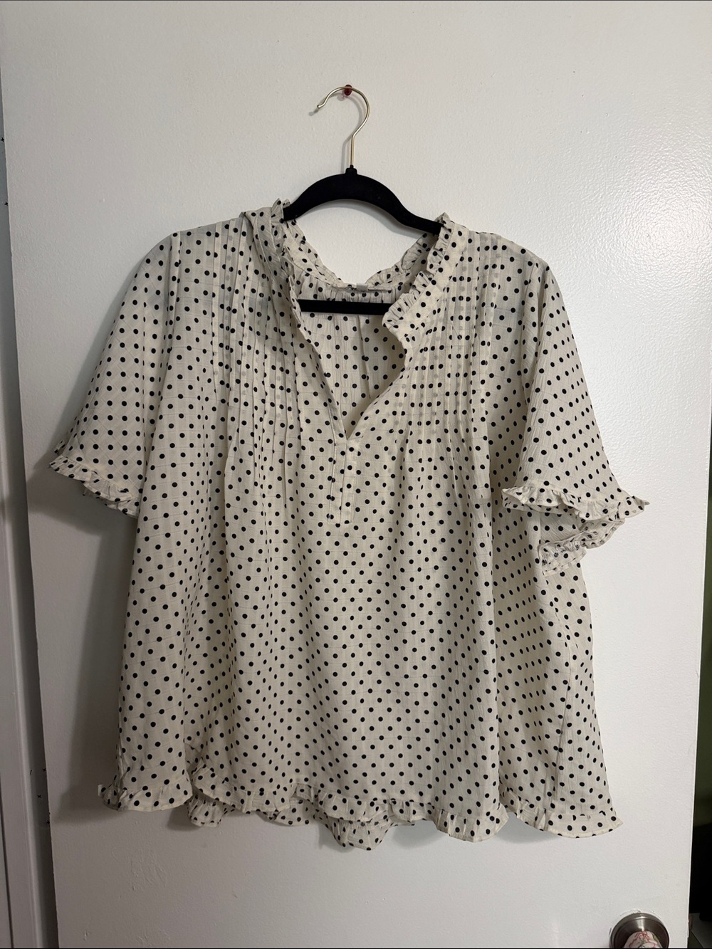 Rose & Olive Cream Polka Dot Ruffle V-Neck Blouse